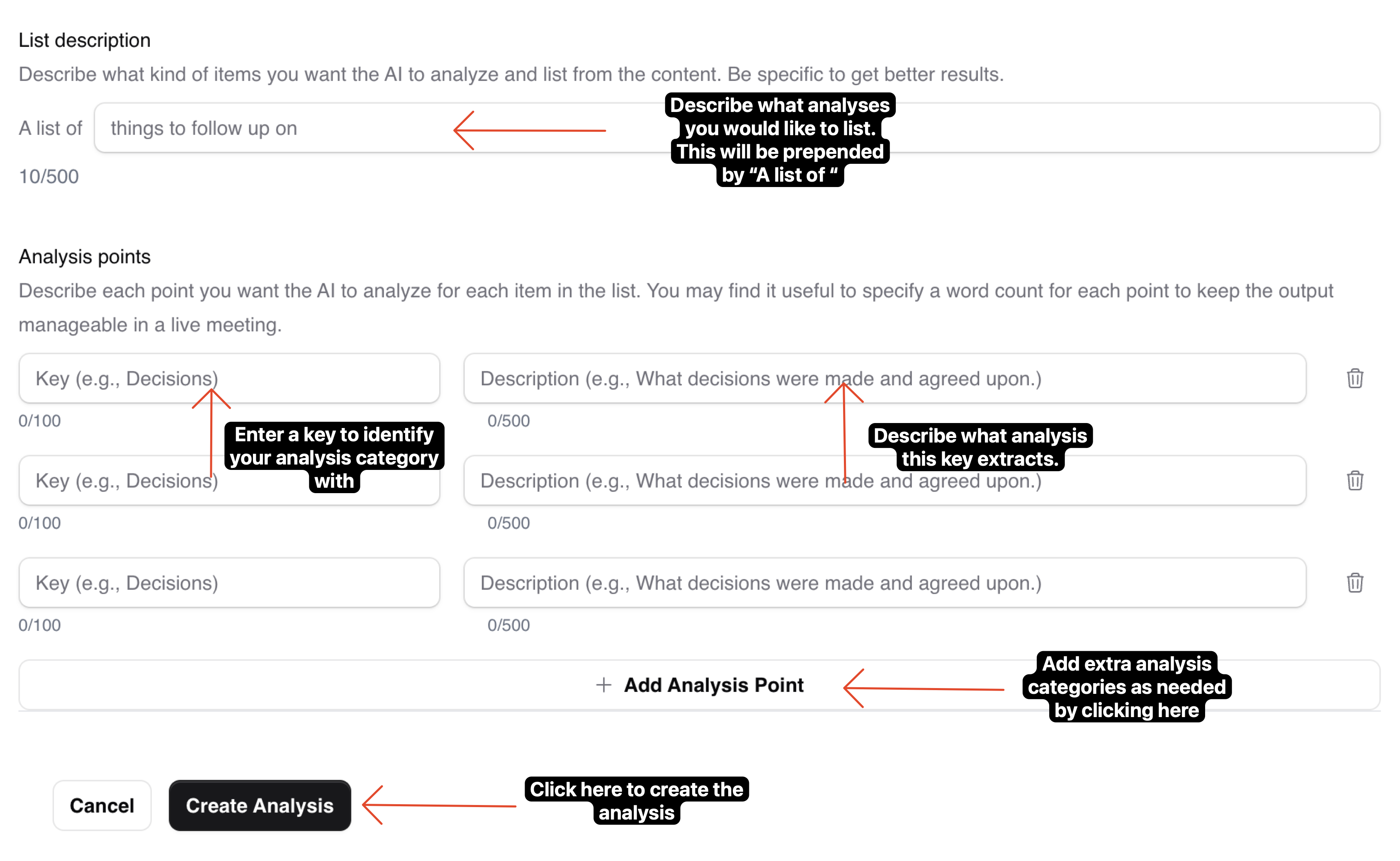 Create ListAnalysis Details